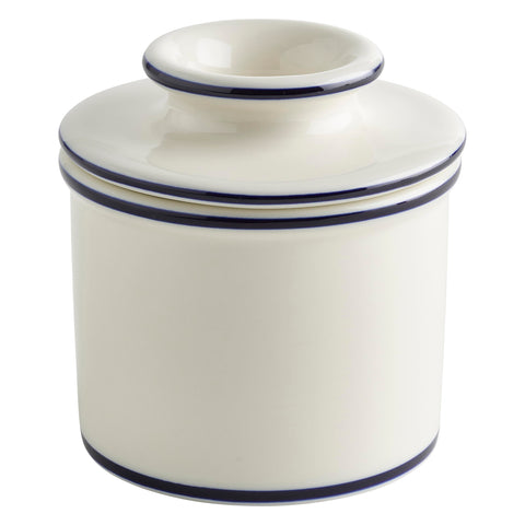Butter Bell Original Crock in Le Bistro white with blue trim on counter