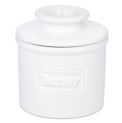 Butter Bell original crock on counter showing classic design for spreadable butter.