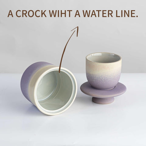 Butter Crock with Lid stable-base prevents tipping on counters or in fridges.