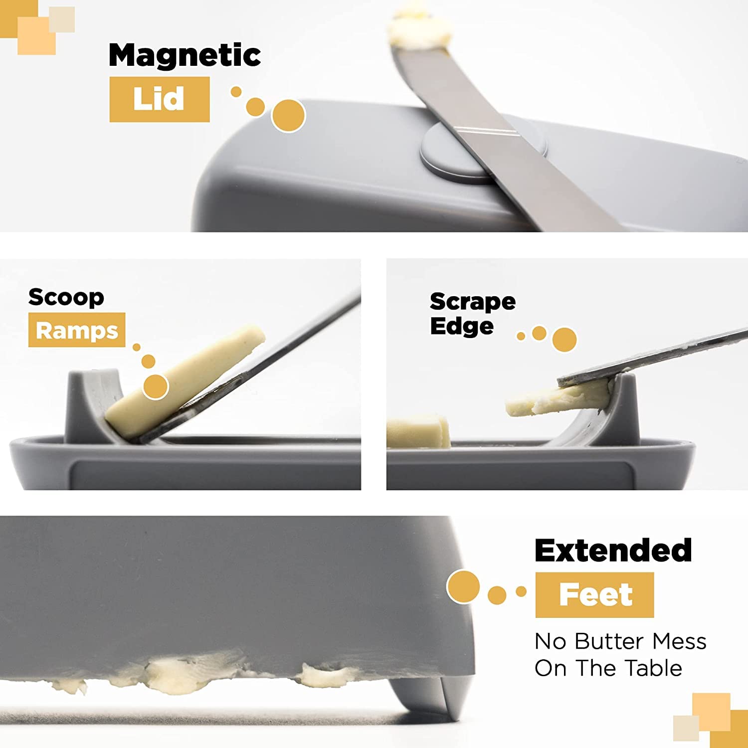 Butter Hub magnetic lid keeps knife attached for one-handed serving