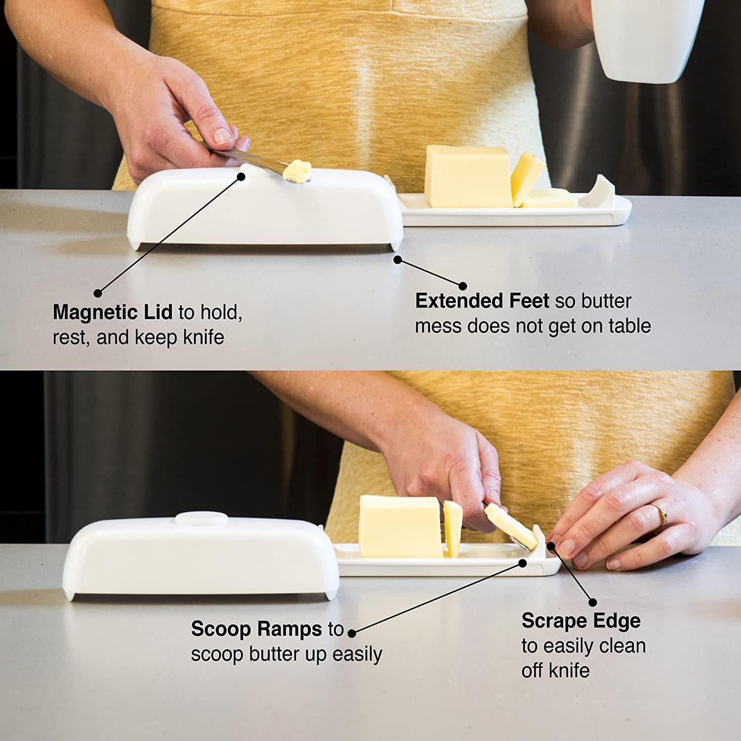 Butter Hub curved ramps for easy scooping and knife cleaning