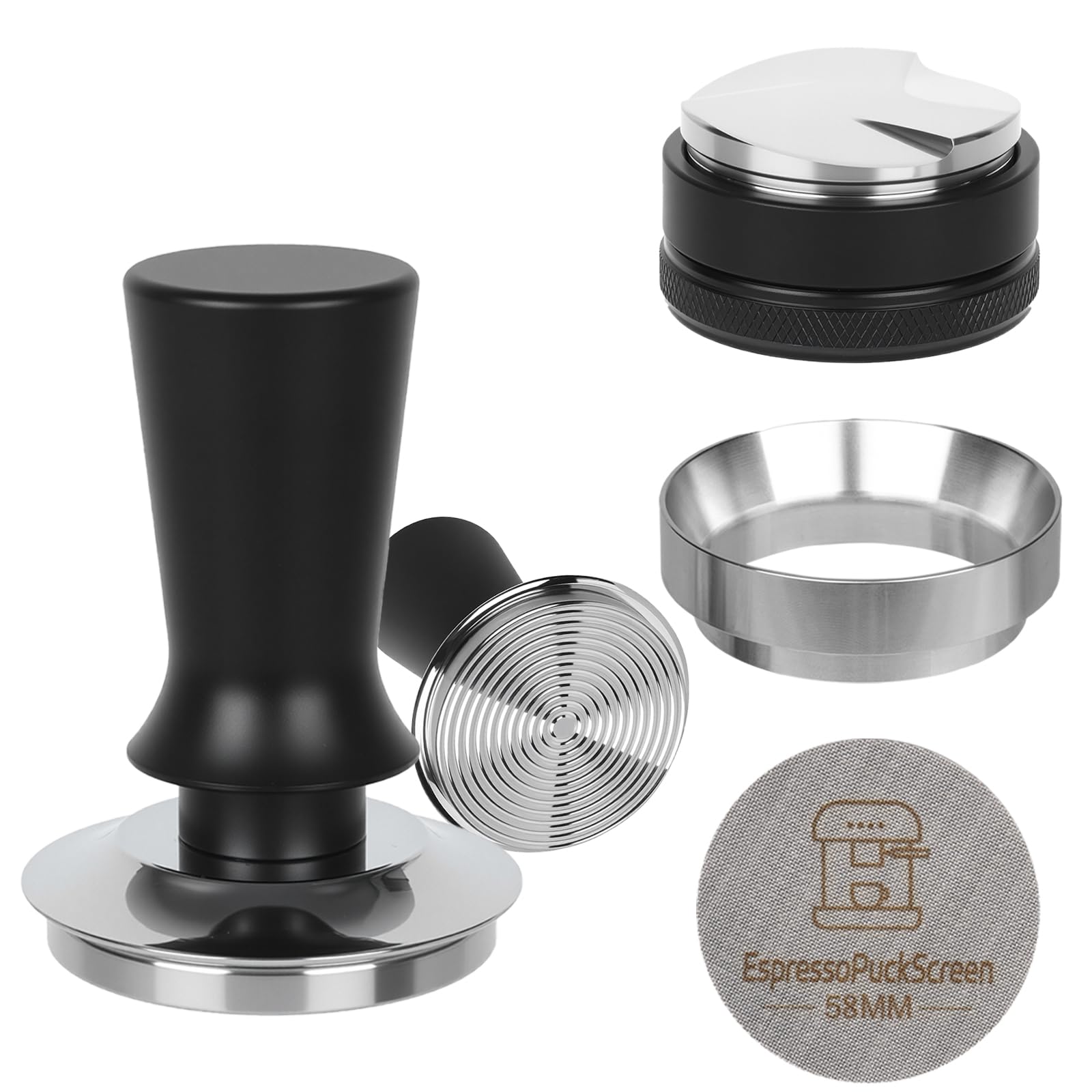 BUWILRQ 58mm spring-loaded espresso tamper for consistent extraction