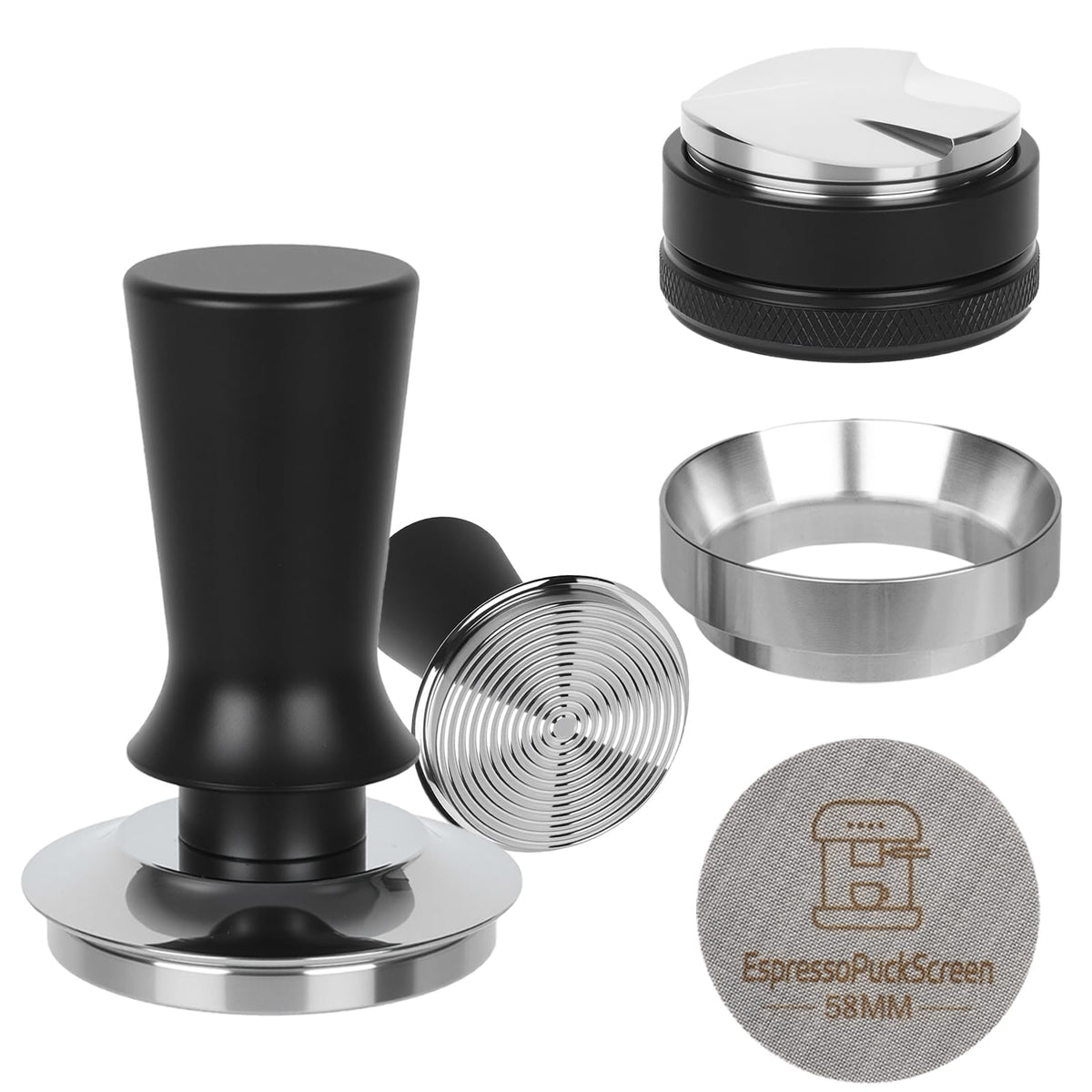 BUWILRQ 58mm spring-loaded espresso tamper for consistent extraction