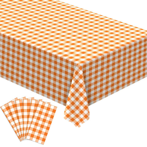 Buxiuer orange and white buffalo check disposable tablecloth for festive gatherings and easy cleanup