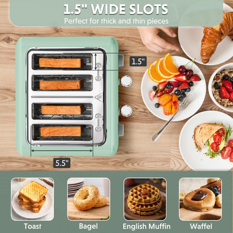 BUYDEEM DT640 retro green toaster handles bagels and muffins with even toasting