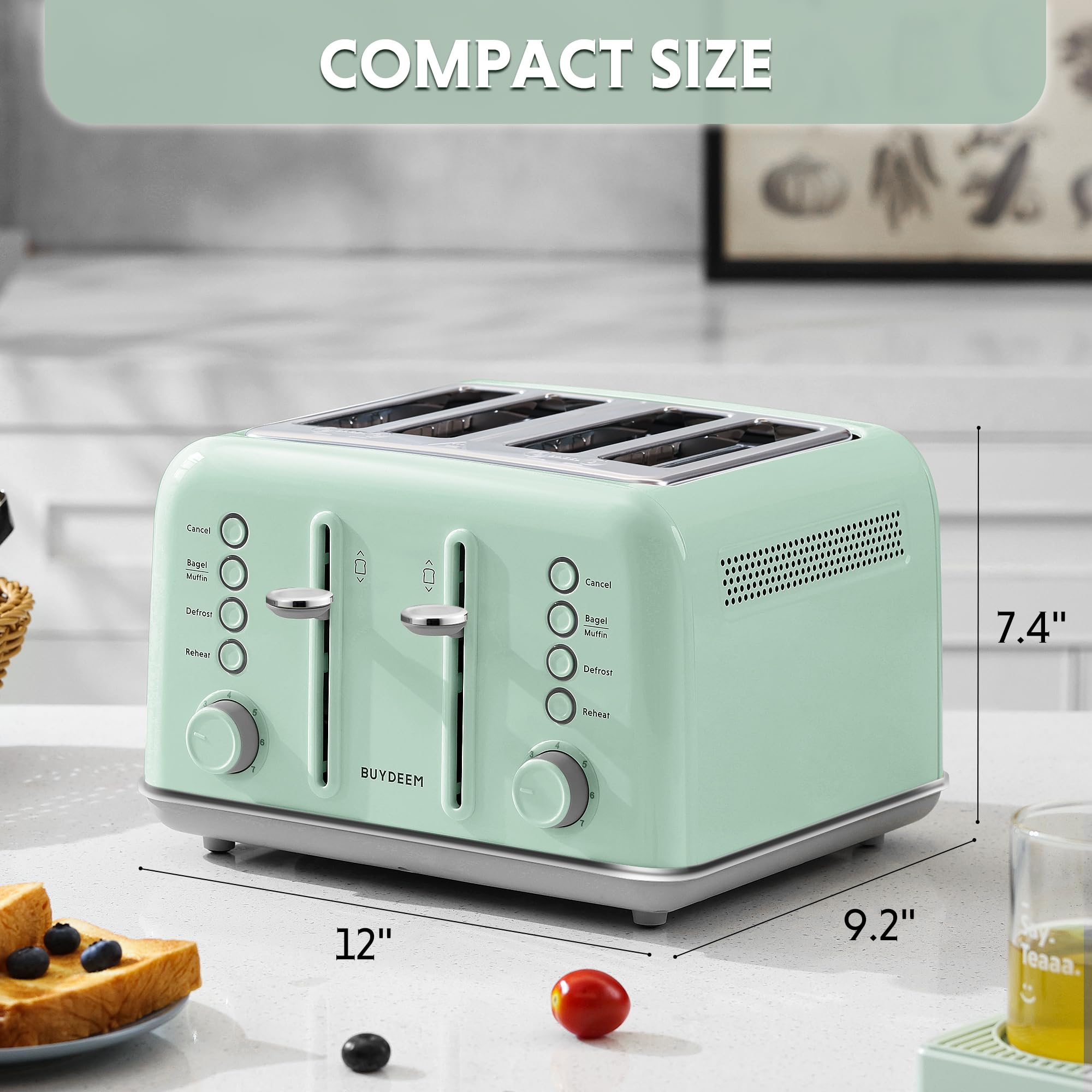 BUYDEEM DT640 retro green toaster offers 7 browning levels for customization
