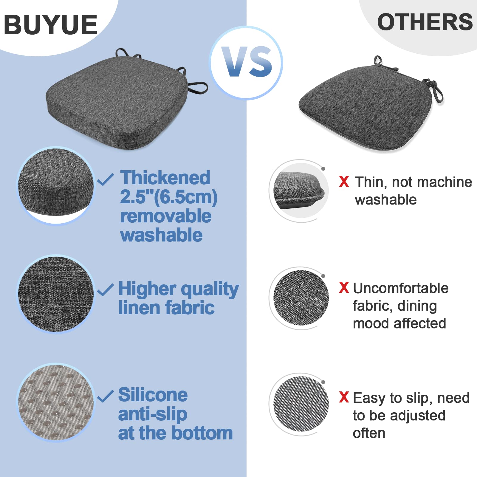 BUYUE dining chair with cushion setup demonstrating fit and stability.