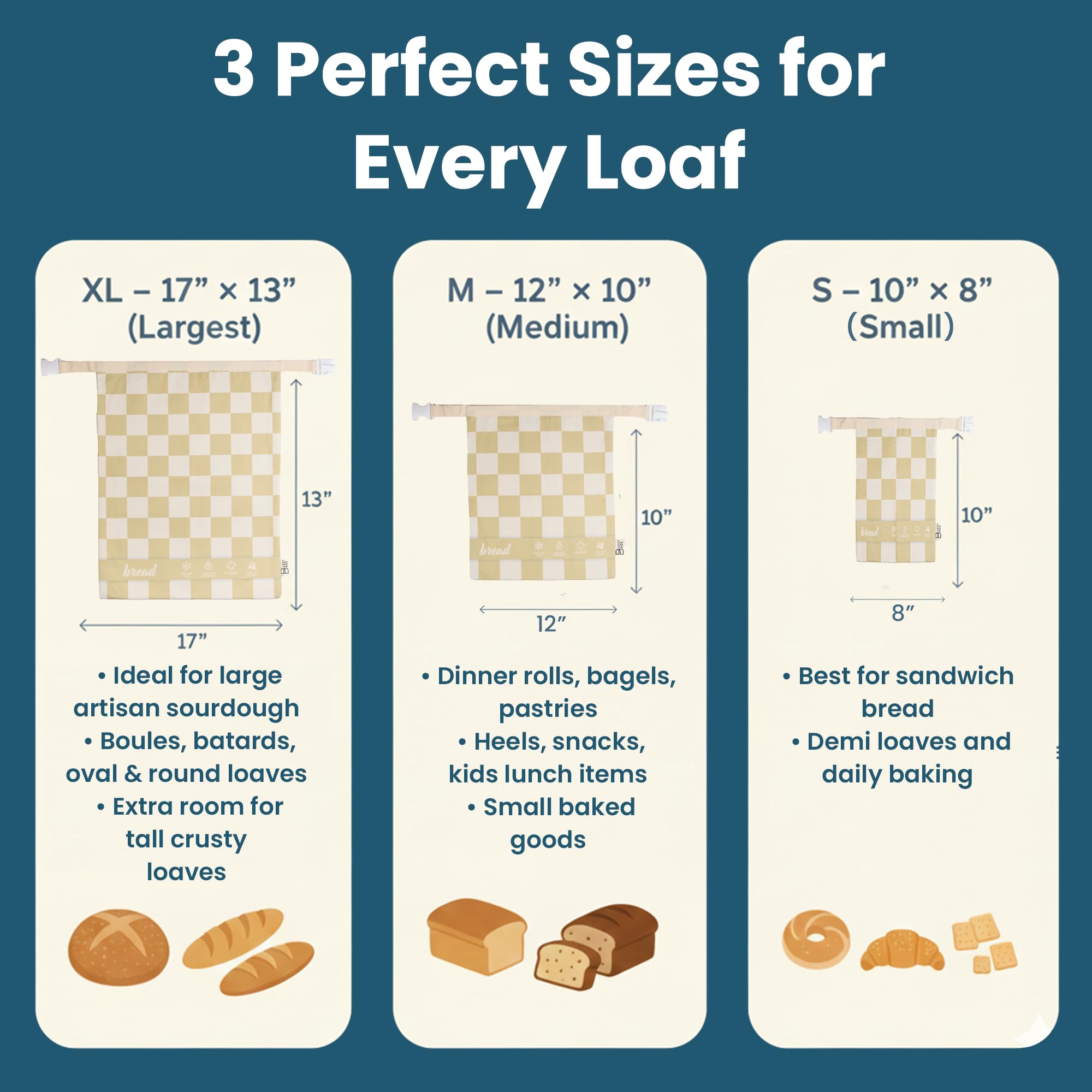 Buzzy Bags M bread bag with demi loaf inside for mid-size breads
