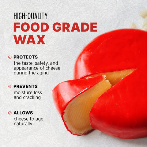 BW Blended Waxes red wax block paired with cheese aging for visual appeal.