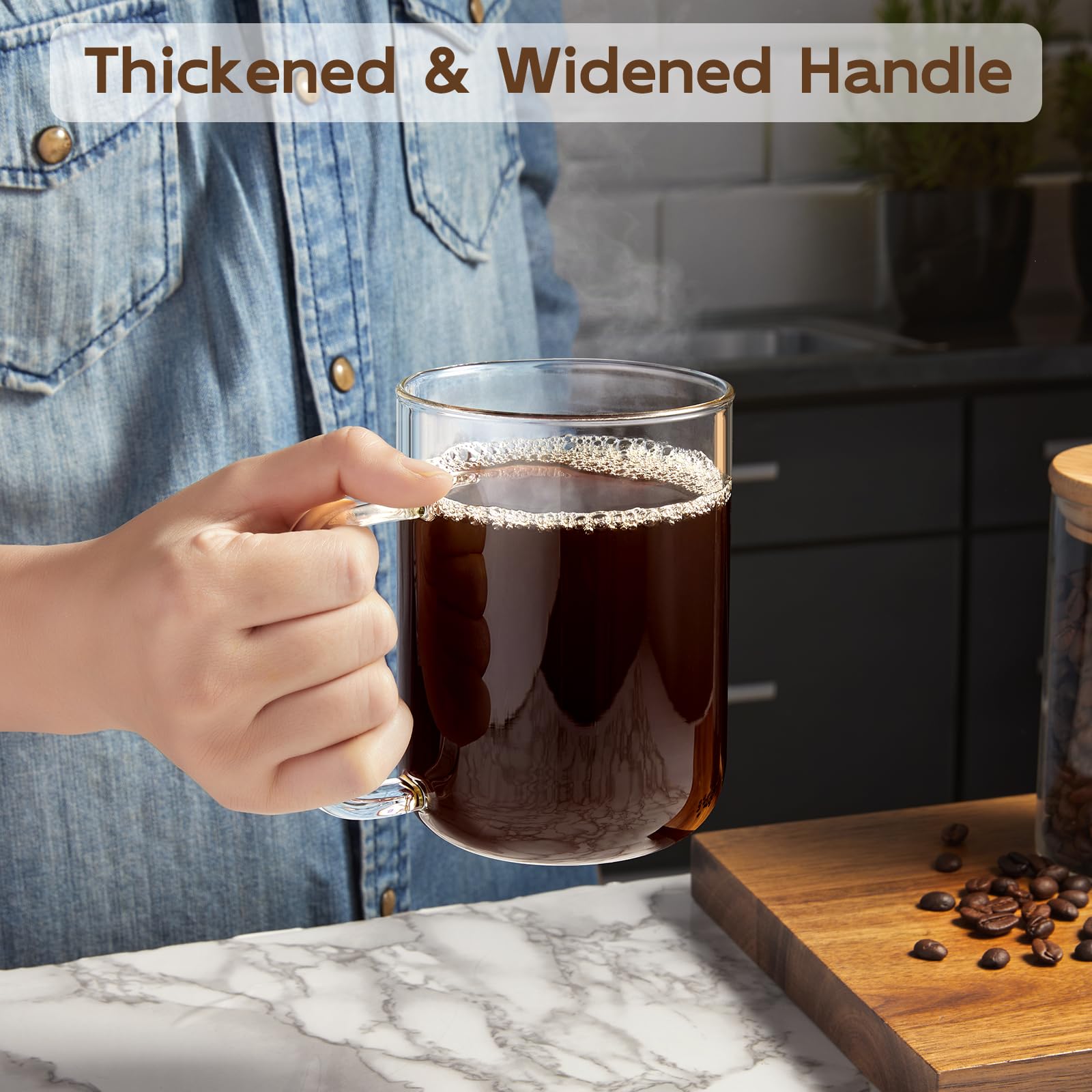 BWODYAY dishwasher-safe glass mug for easy cleaning.