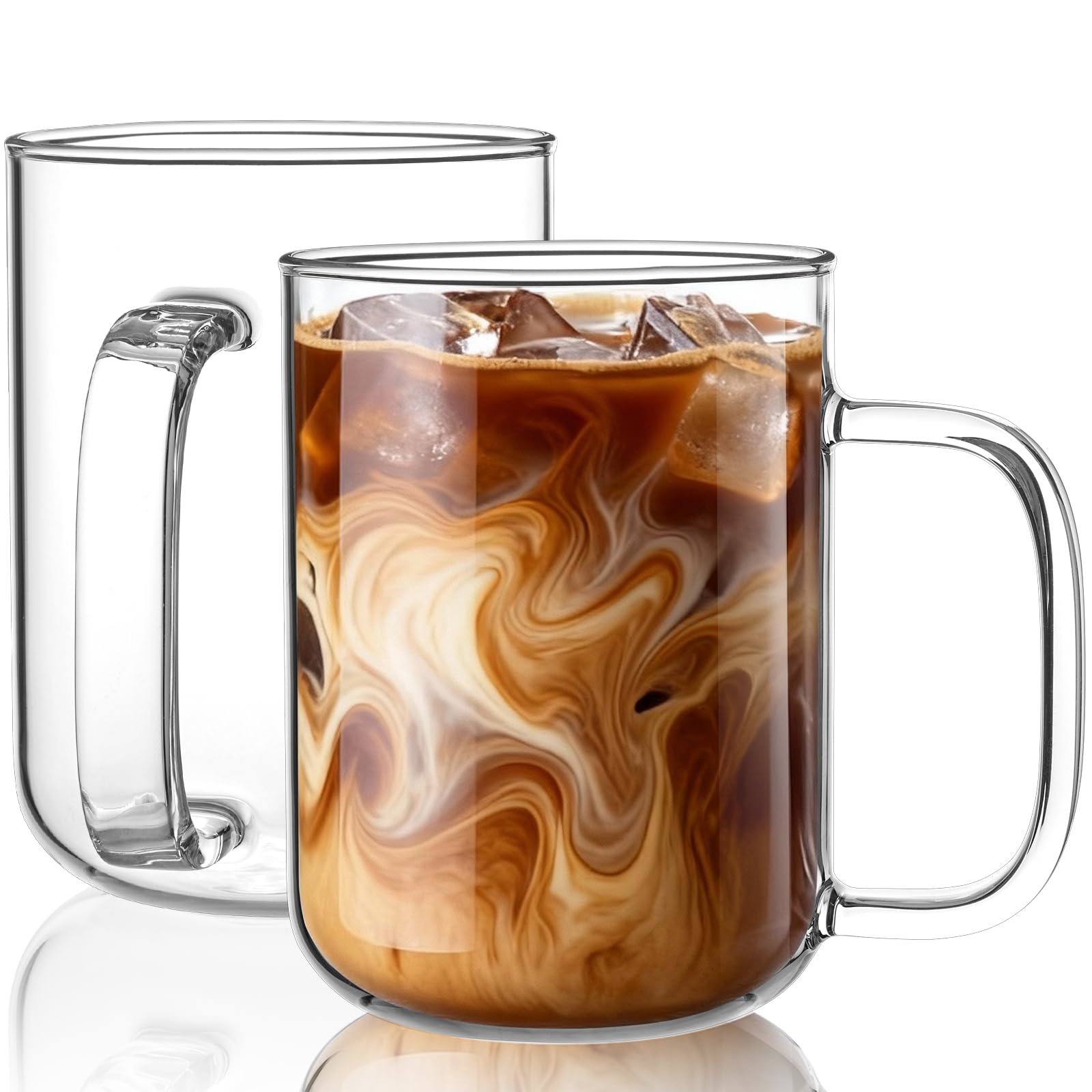 BWODYAY glass coffee mug 20oz with clear latte art presentation.