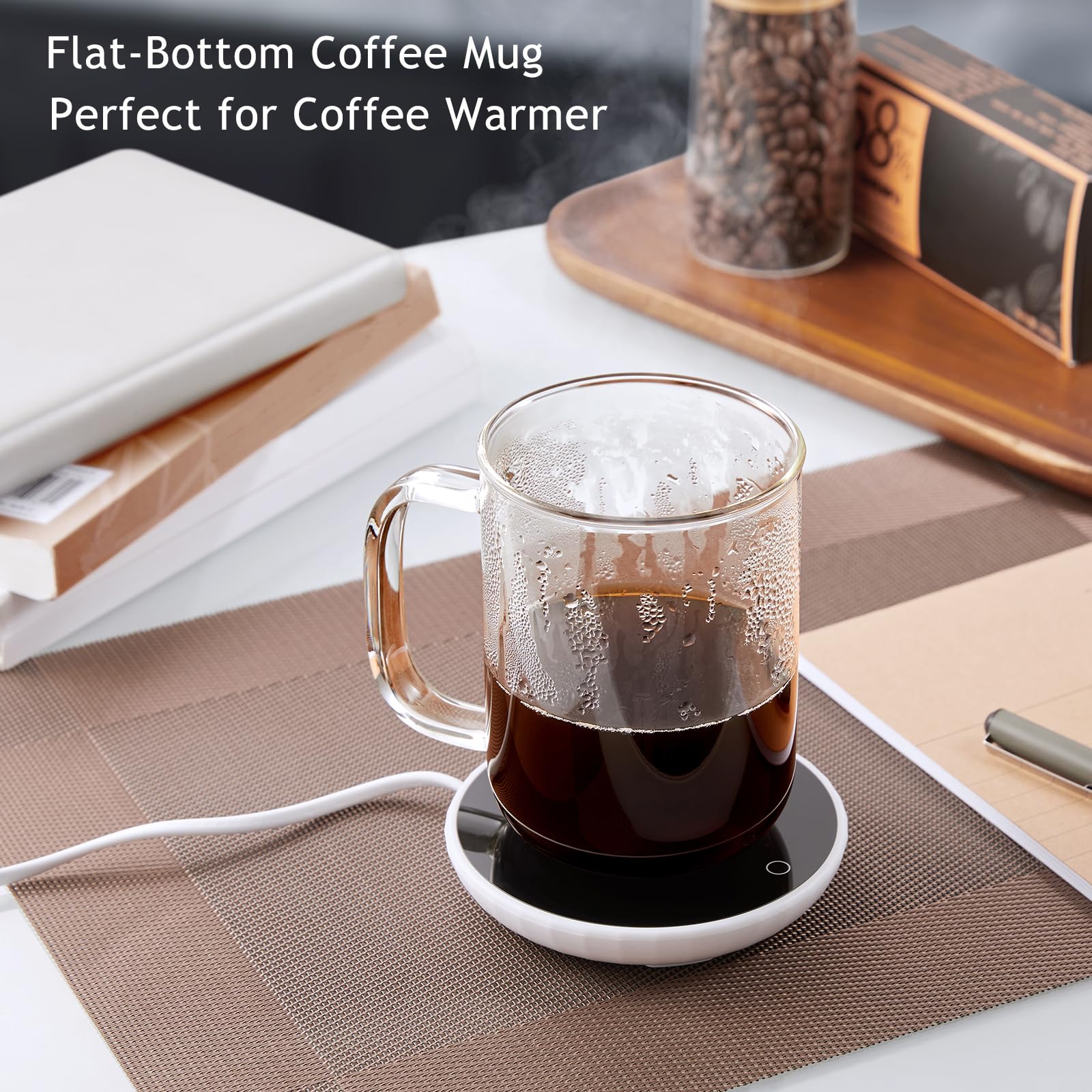 BWODYAY glass coffee mug with widened handle for easy grip.