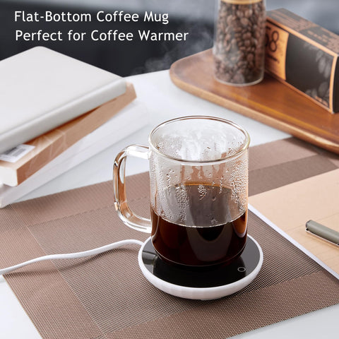 BWODYAY glass coffee mug with widened handle for easy grip.