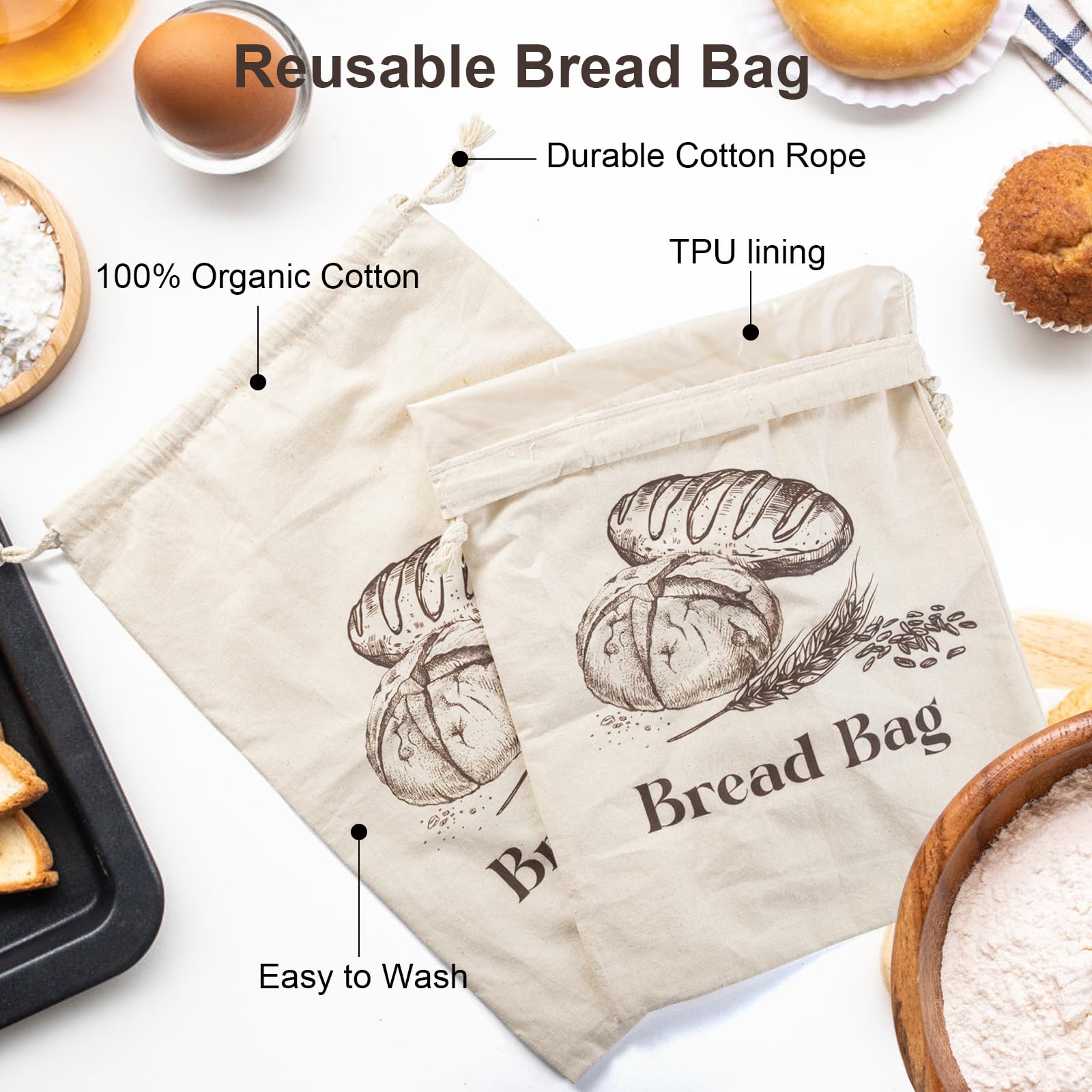 BXFRAE bread bag with drawstring closure for secure storage.