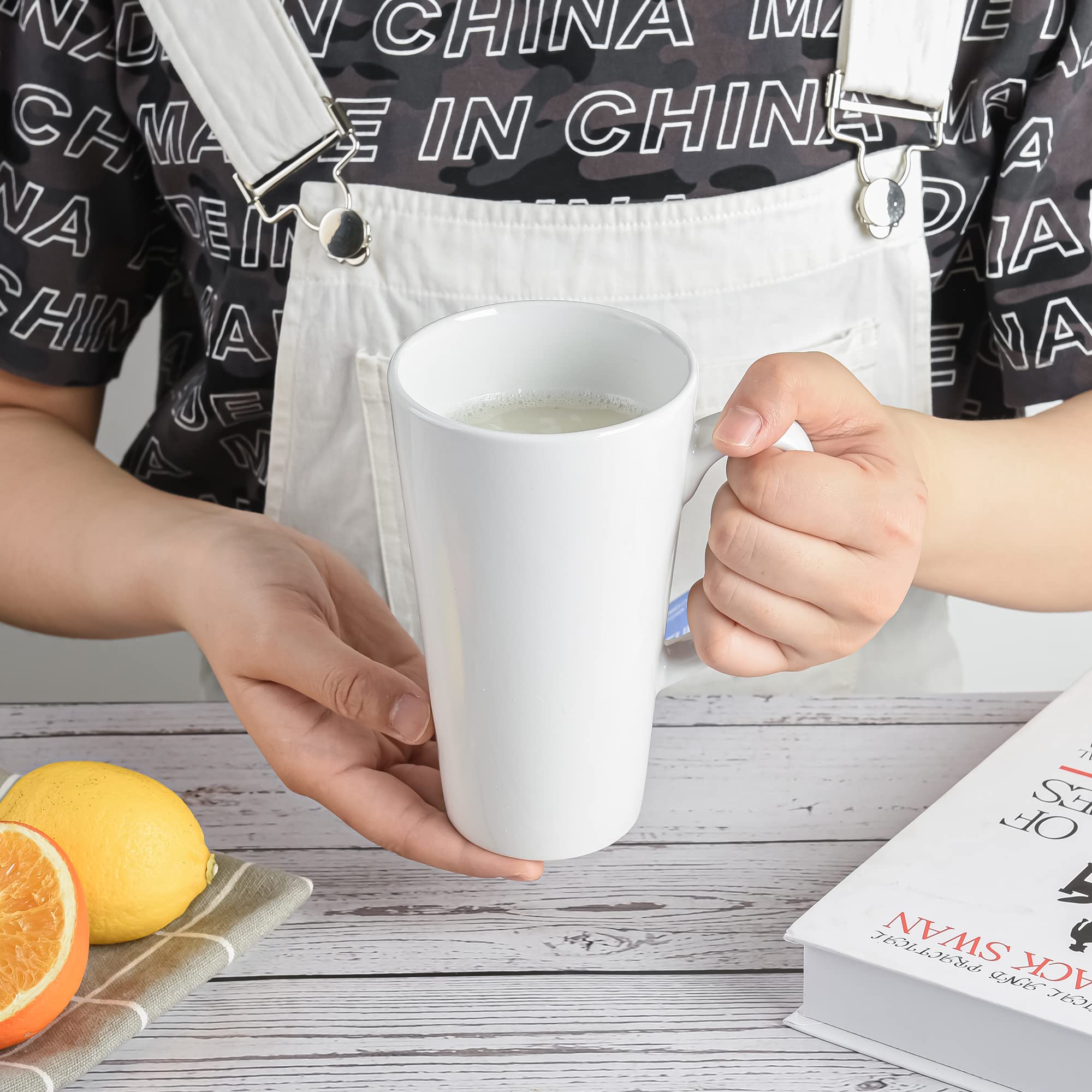 BYCNZB white tall mug bottom view shows wide rim for comfortable sipping