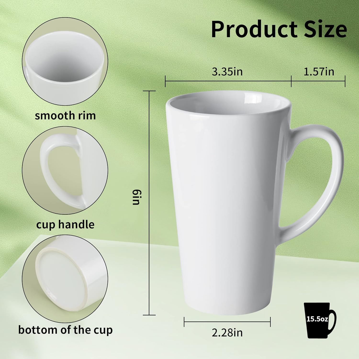BYCNZB white tall mug with 16oz capacity, perfect for coffee or tea