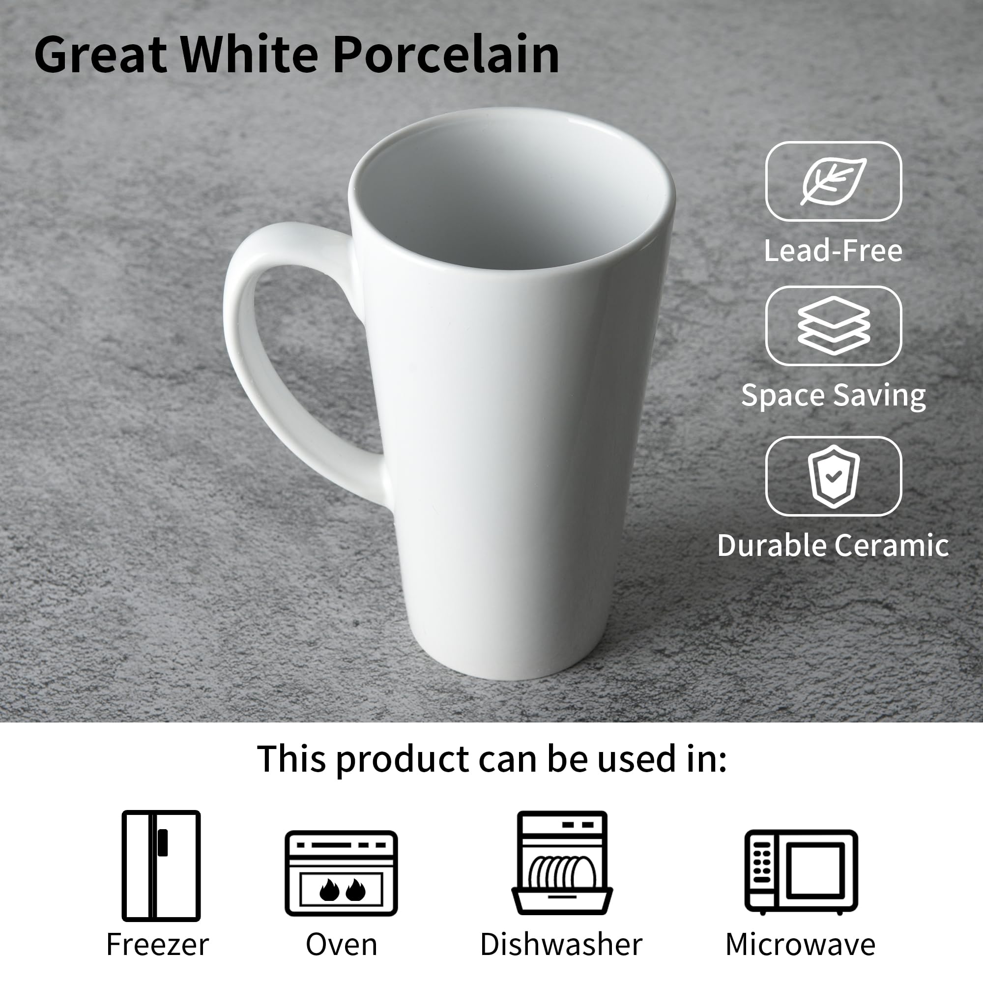 BYCNZB four-pack ceramic mugs on counter, dishwasher-friendly and easy to clean
