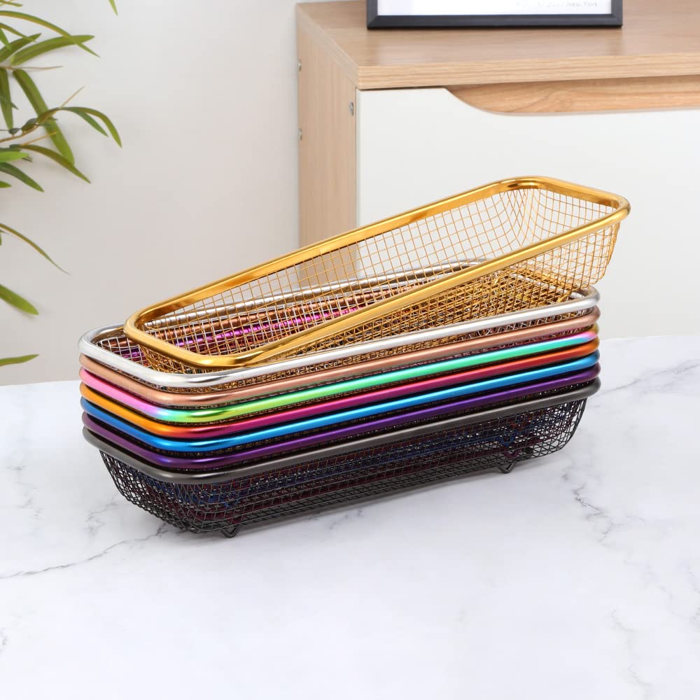BYEGOU Gold long-utensil storage basket for spatulas and tongs in use