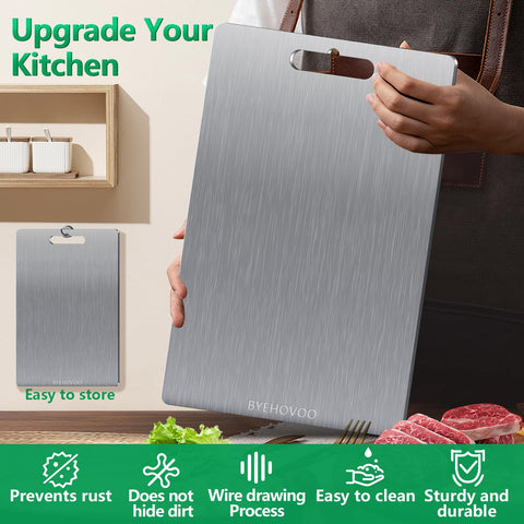 BYEHOVOO titanium cutting board dishwasher-safe convenience for quick cleanup.