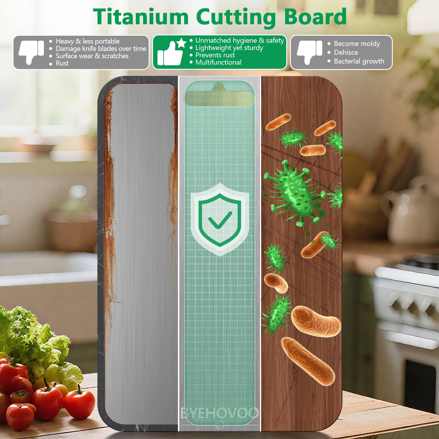 BYEHOVOO titanium cutting board double-sided design for separation