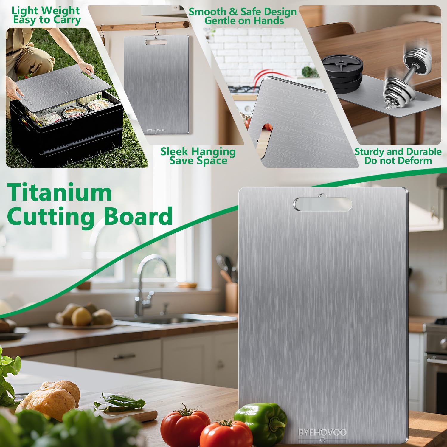 BYEHOVOO titanium cutting board lightweight for easy handling