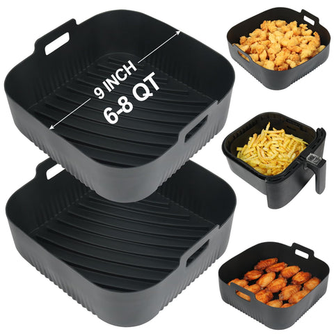 BYKITCHEN 9-inch square silicone liner, front view, keeps the air fryer clean and easy release.