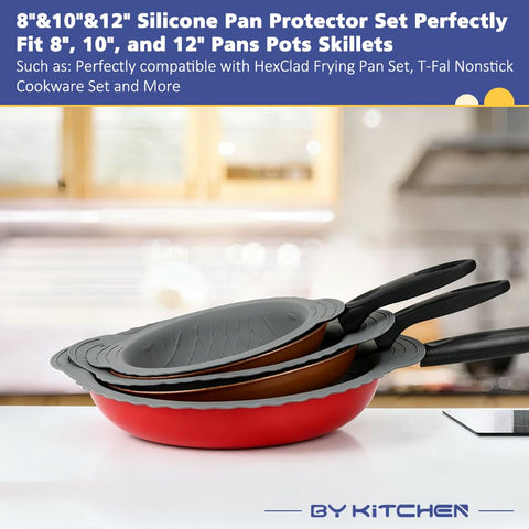BYKITCHEN silicone pan protectors for 12-inch pans safeguard larger cookware from scratches