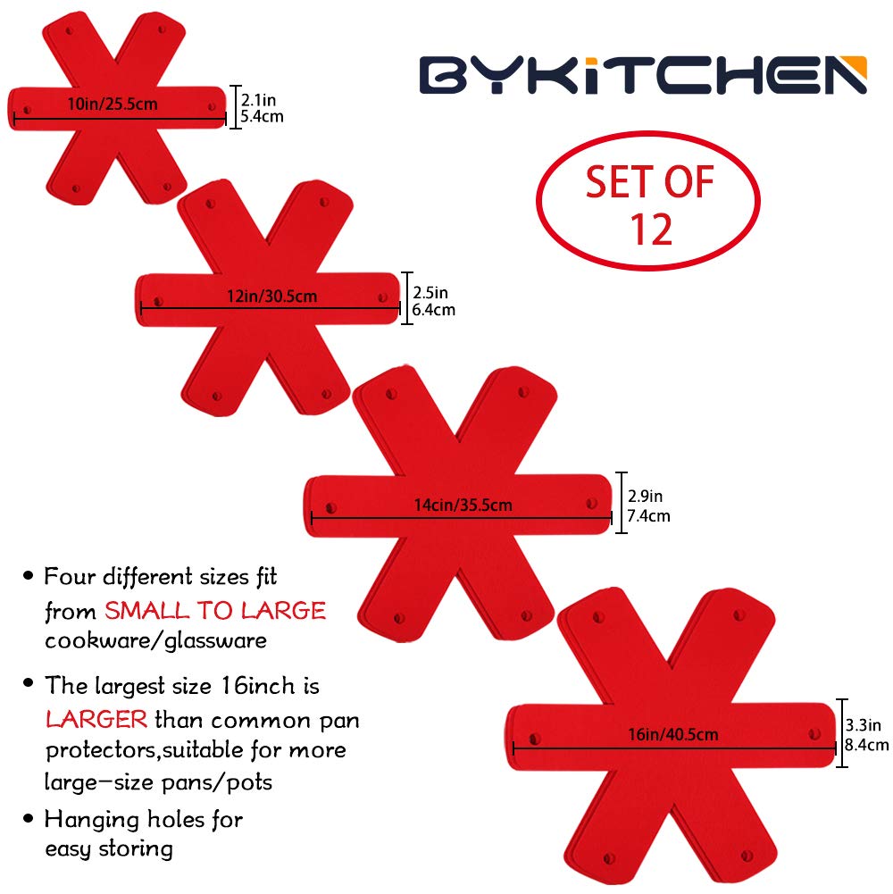 BYKITCHEN pan divider pads help stack and organize cookware