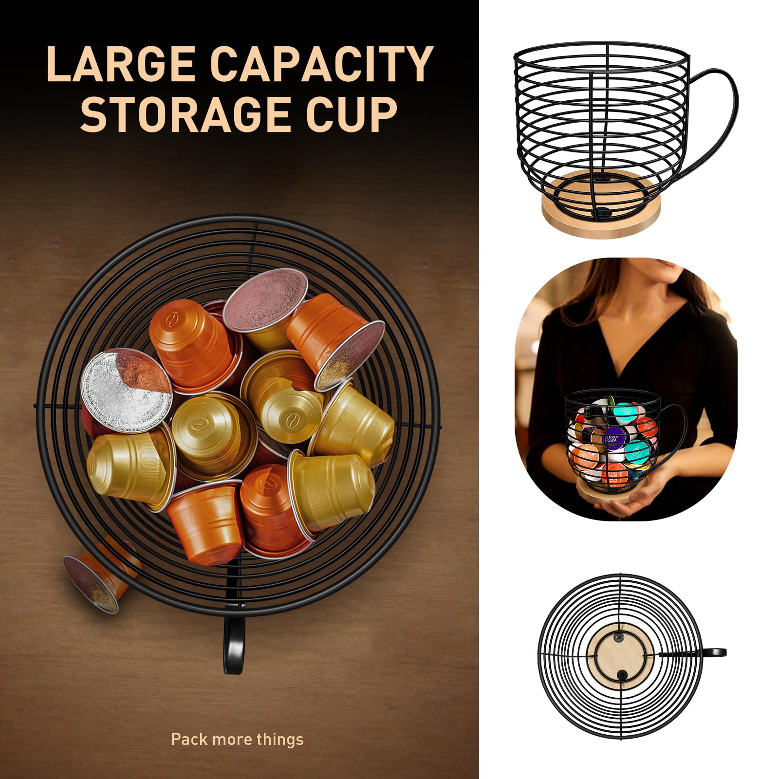 BYTEAIDREX wooden-base K-Cup stand blends with home decor and keeps pods easy to access.