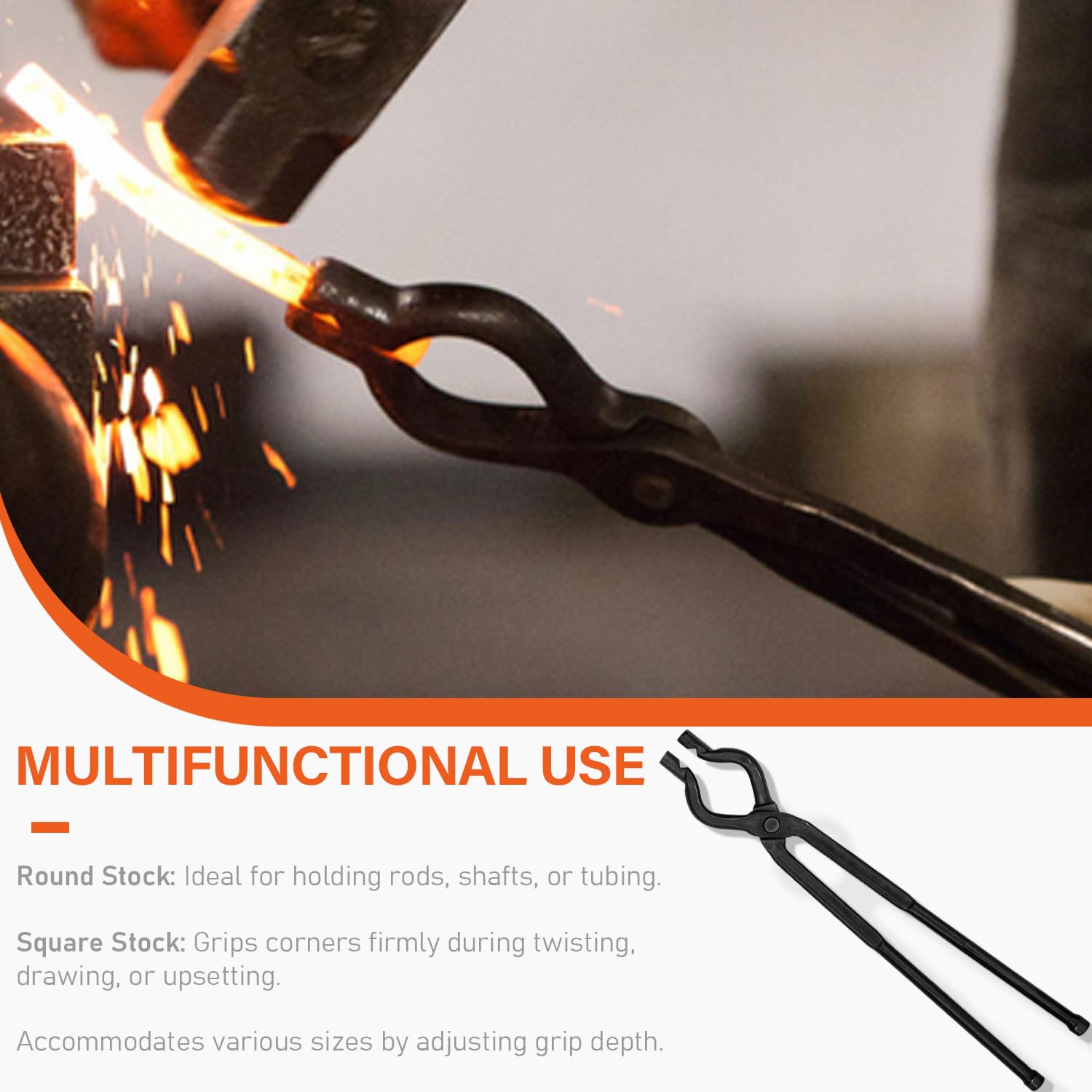 Bzsunway 17-inch V-Bit Bolt Tongs jaws detail showing seamless construction.