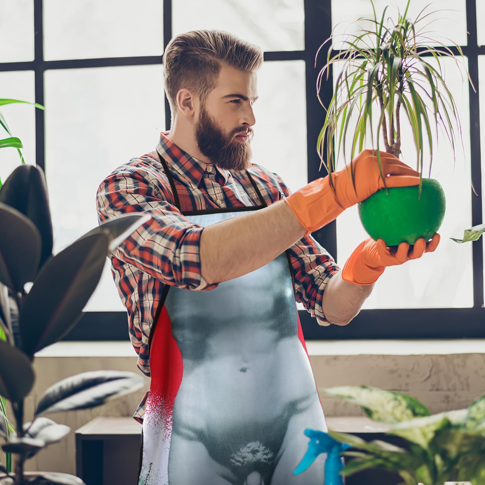 Cabilock David statue apron offers mess protection during cooking and BBQ.