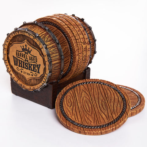 Cabin Obsession barrel coaster holder keeps coasters organized for easy use.