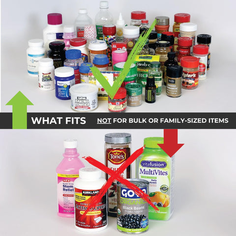Cabinet Caddy SNAP! sticker labels help categorize spices at a glance.