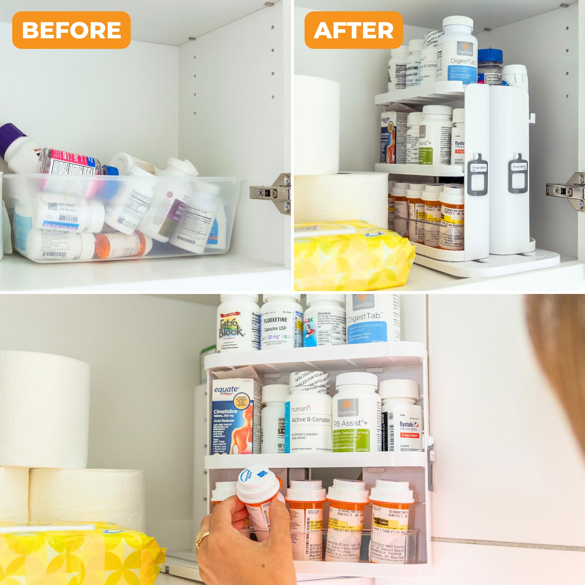 Cabinet Caddy SNAP! modular design supports expandable spice storage.