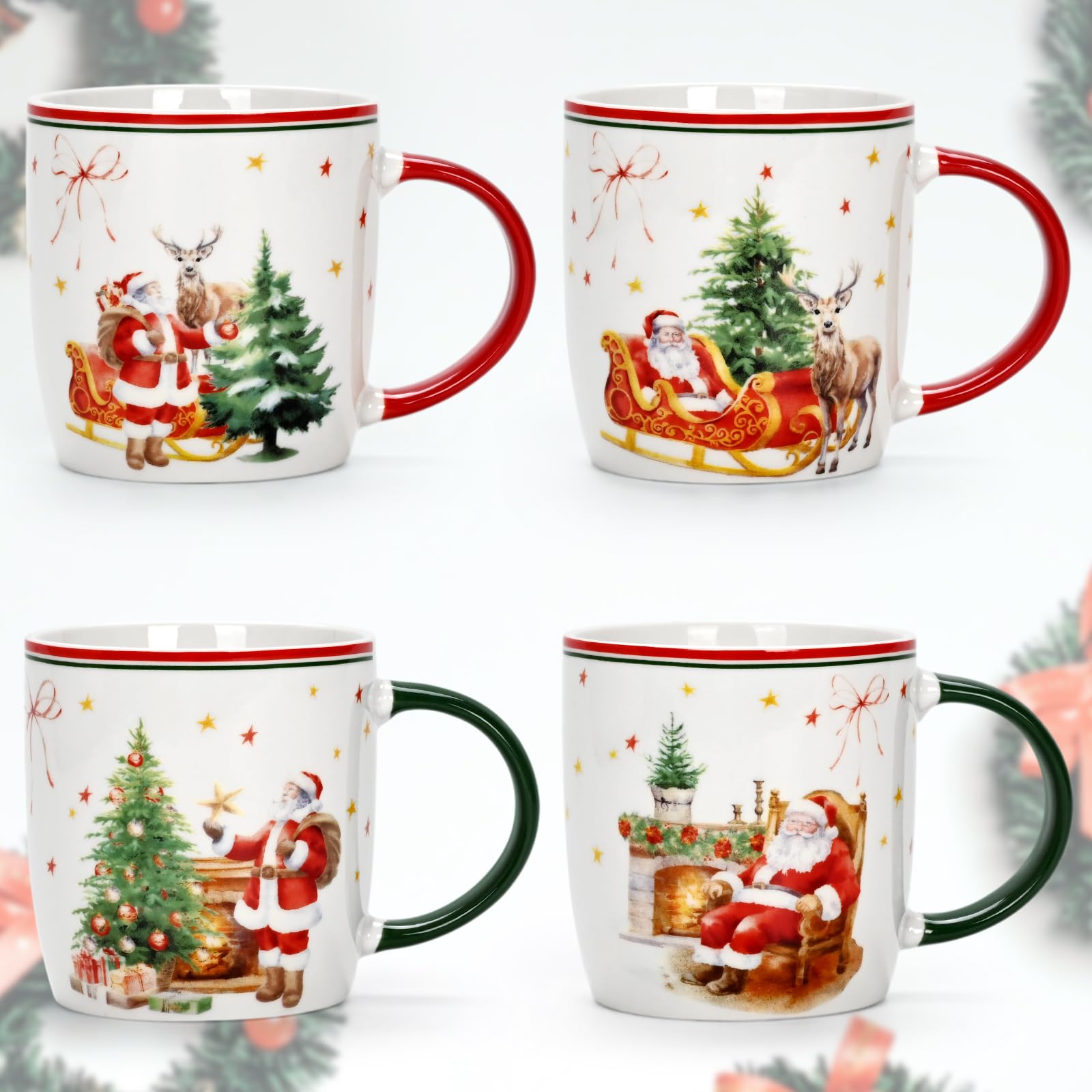 Cabtnca Christmas Mugs Set of 4 Santa pattern back detail adds holiday charm