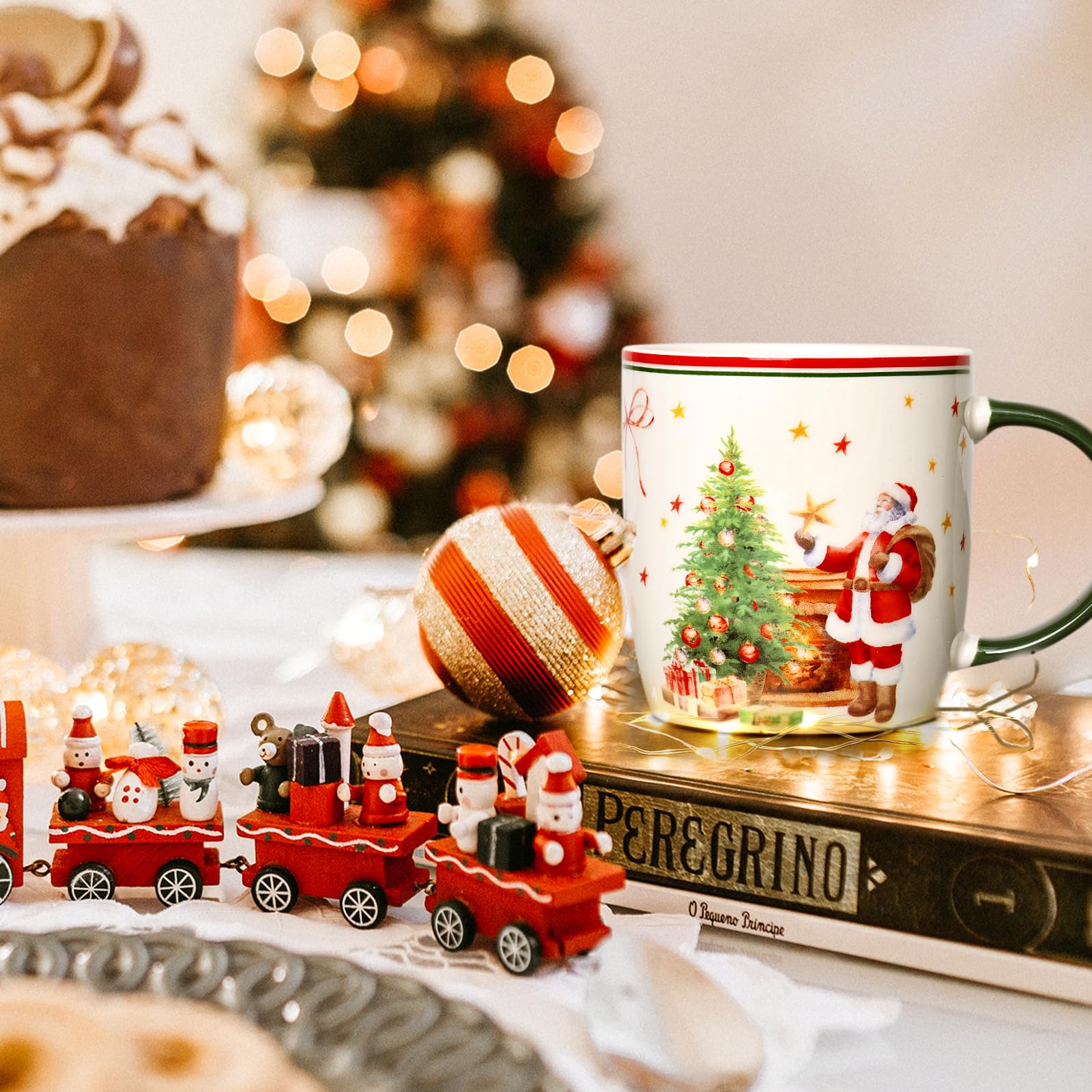 Cabtnca Christmas Mugs feature red and green handles for comfortable sipping