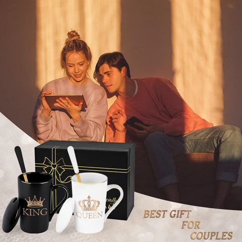 Cabtnca couple mug set with spoons and lids for gifting
