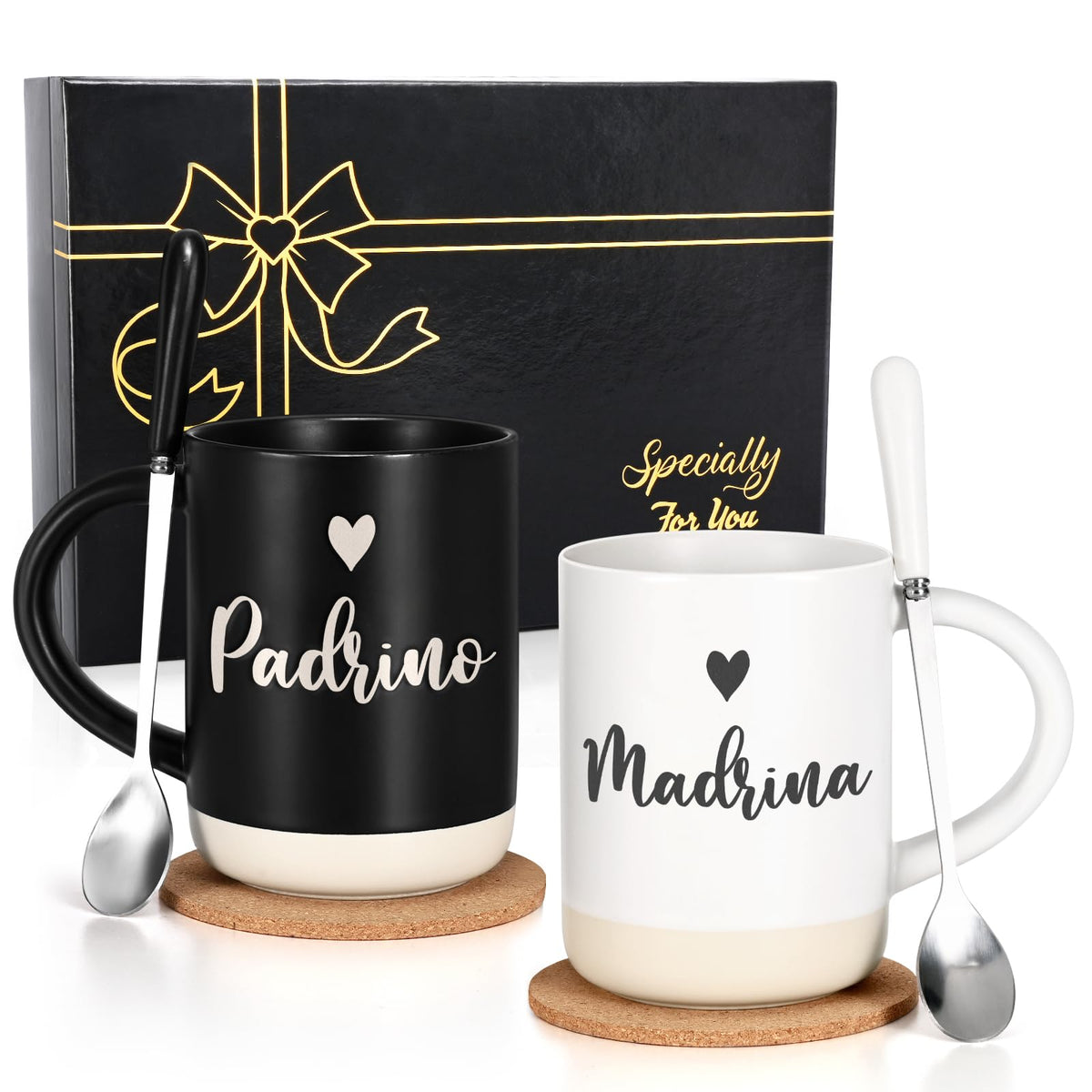 Cabtnca godparents mugs in a black box, ready for gifting and celebrations.