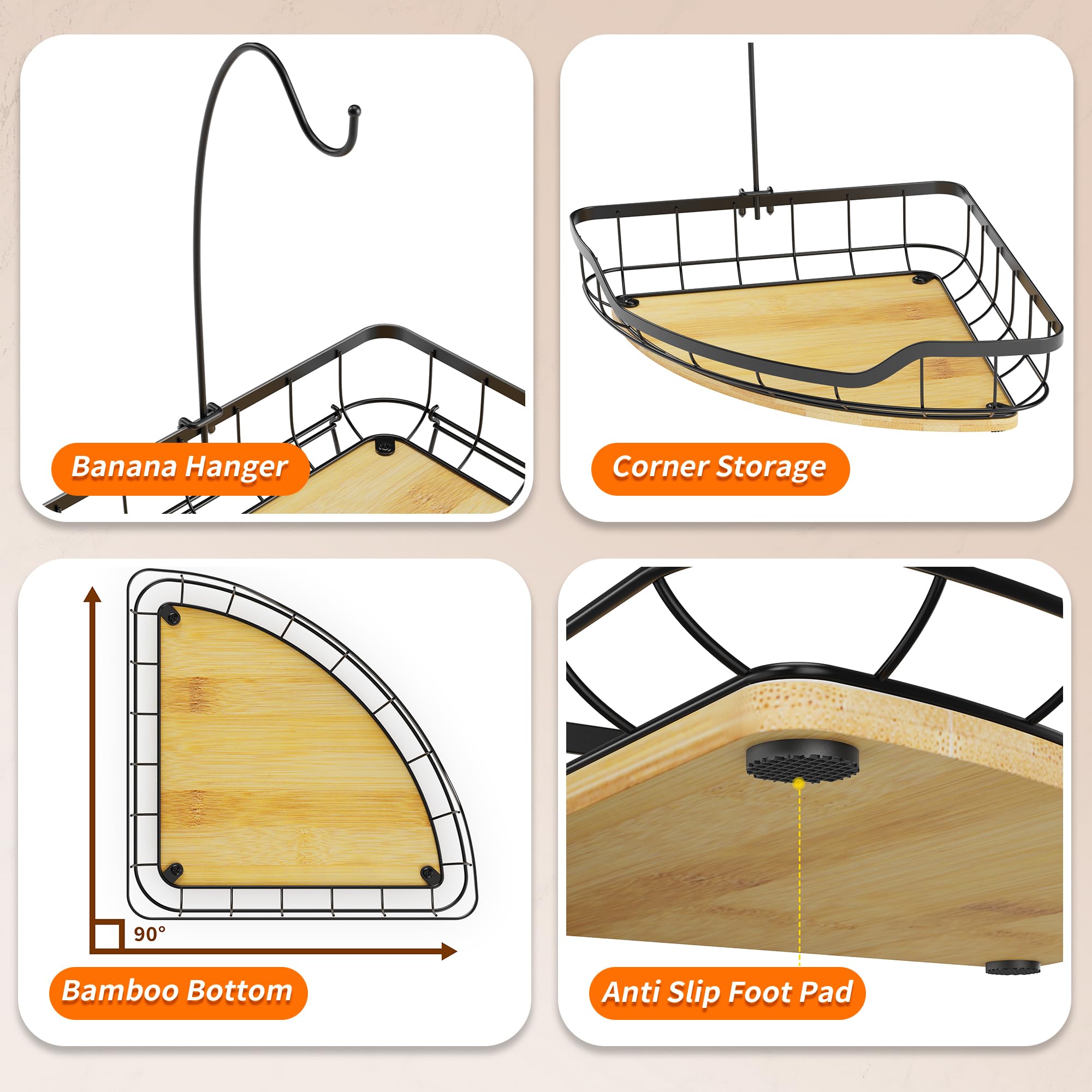 Versatile storage for fruits, vegetables, bread, and snacks.