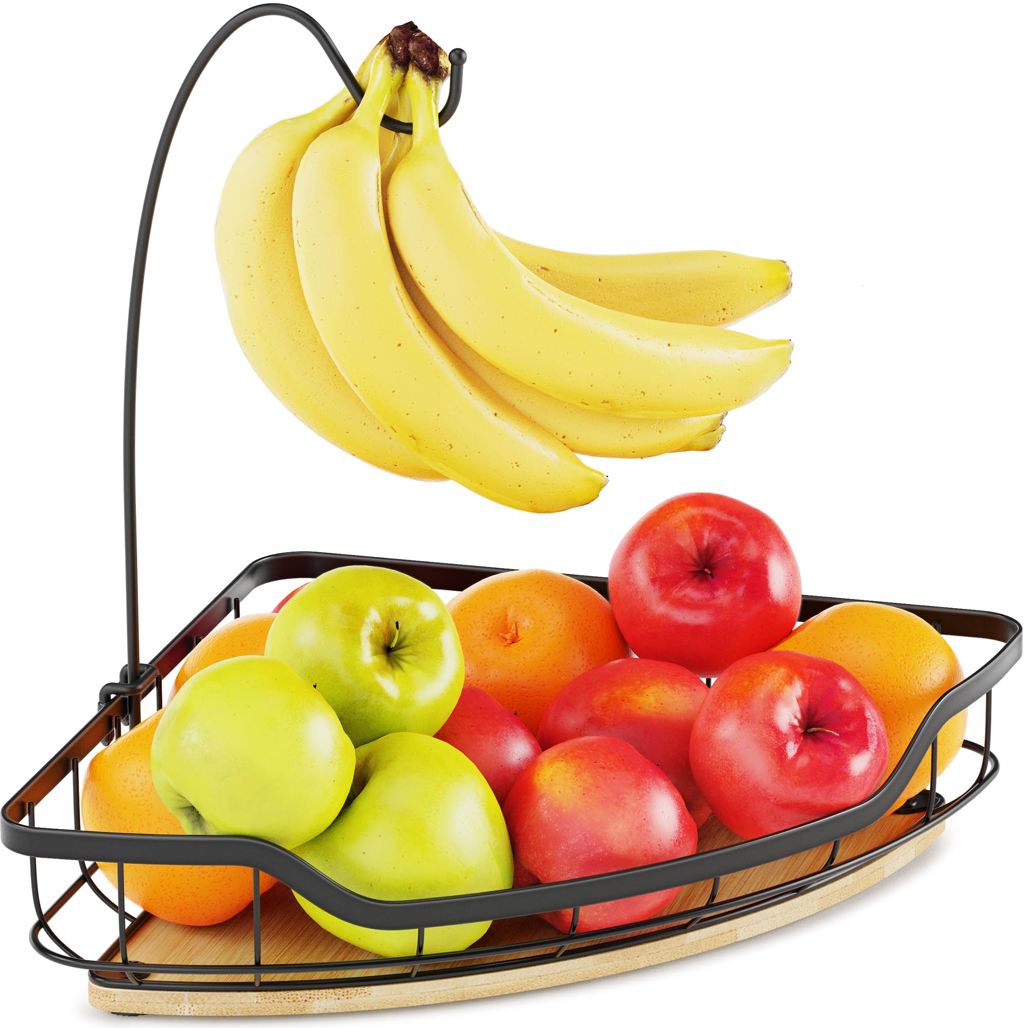 CACHOLIV fruit holder with banana hanger on countertop keeps bananas easily accessible.