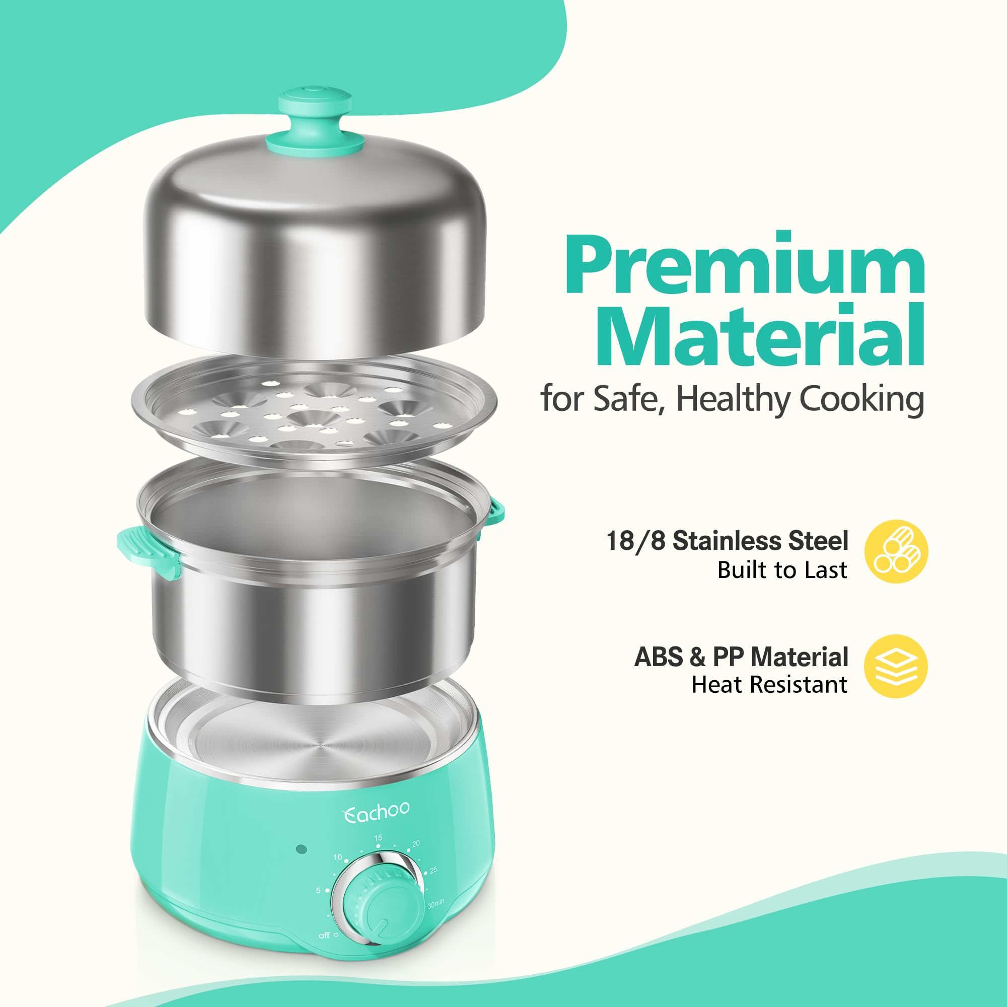 CACHOO 14-egg cooker aqua dual trays demonstrate versatility