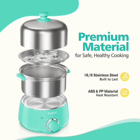 CACHOO 14-egg cooker aqua dual trays demonstrate versatility