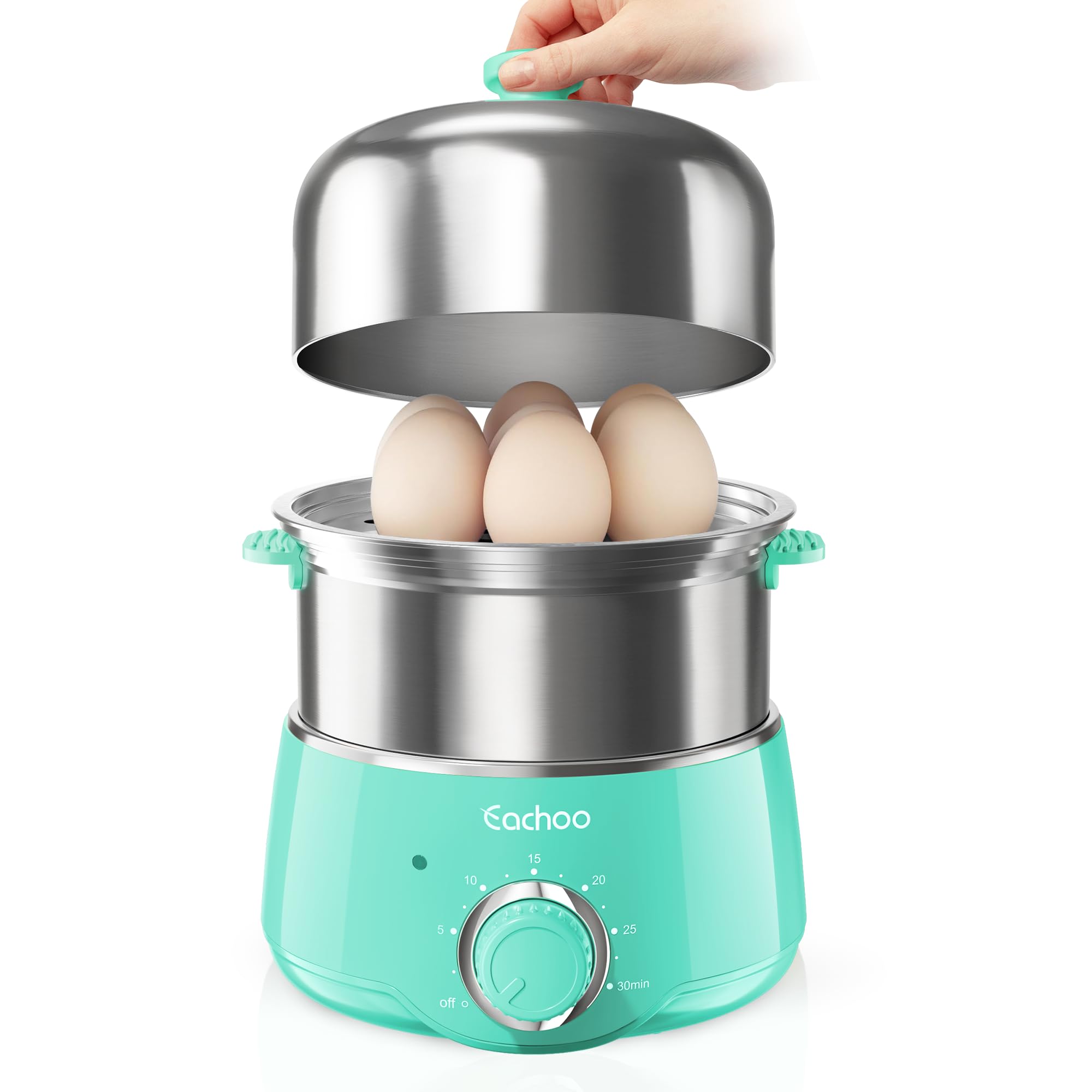 CACHOO 14-egg cooker aqua front view showcasing compact design