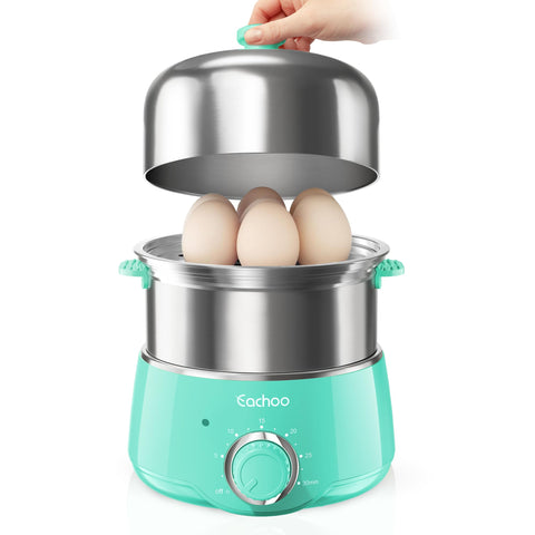 CACHOO 14-egg cooker aqua front view showcasing compact design