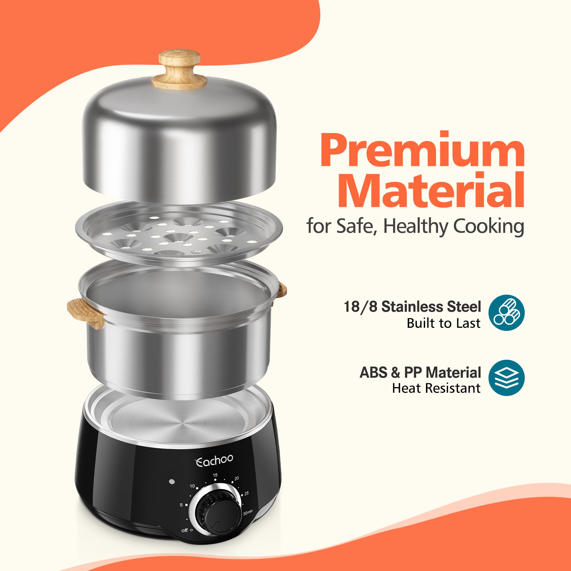 CACHOO 14-egg cooker dual trays enabling multitask cooking
