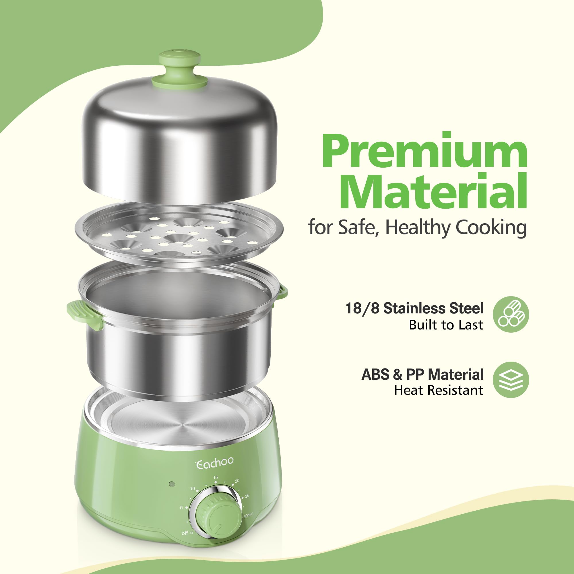 CACHOO 14-egg cooker dual-tray setup for simultaneous cooking.