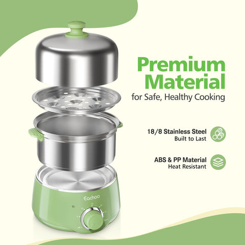 CACHOO 14-egg cooker dual-tray setup for simultaneous cooking.