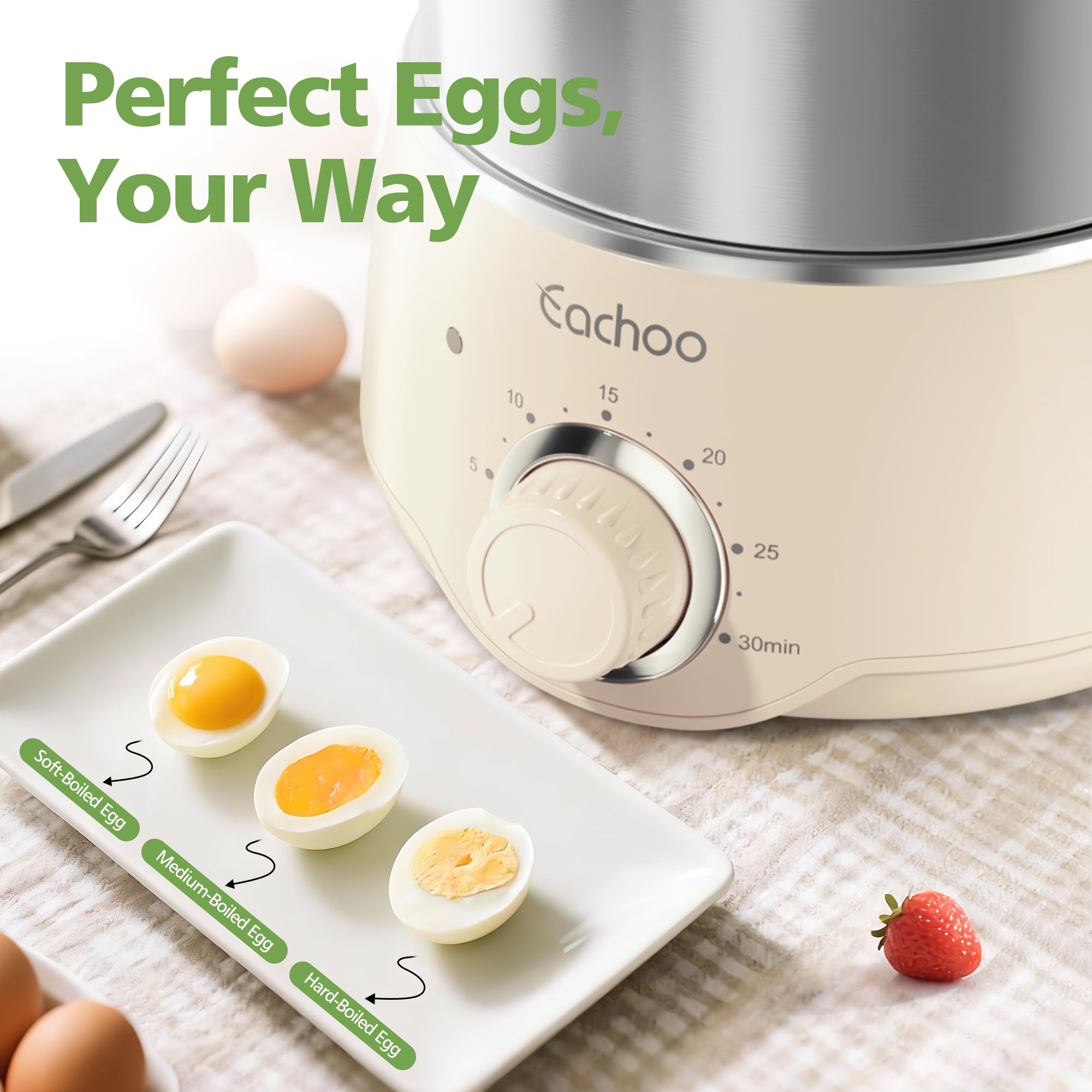 CACHOO stainless steel construction highlights durability and easy cleanup.