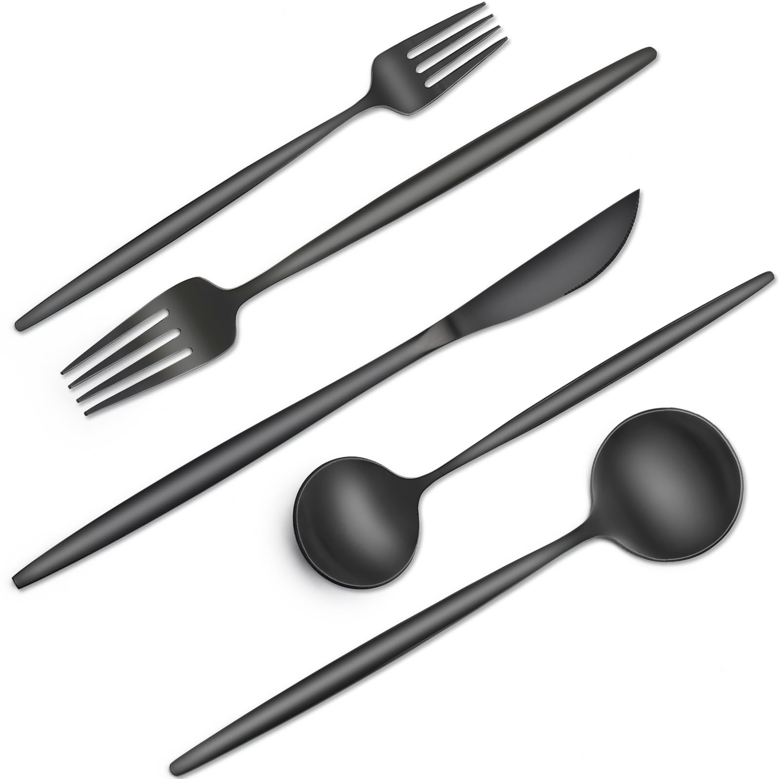 CACOLES 40-piece black silverware set for elegant table settings and everyday dining.