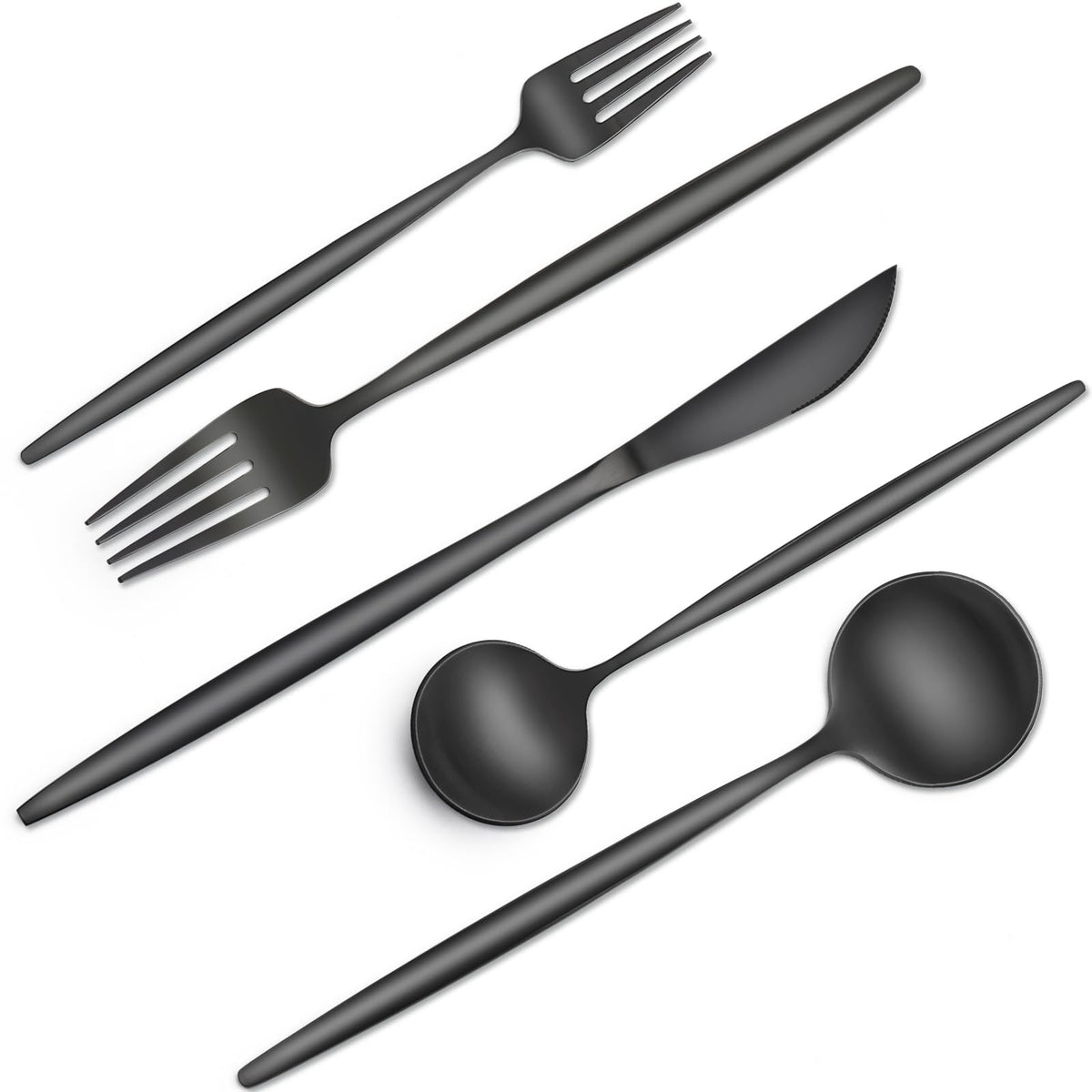 CACOLES 40-piece black silverware set for elegant table settings and everyday dining.